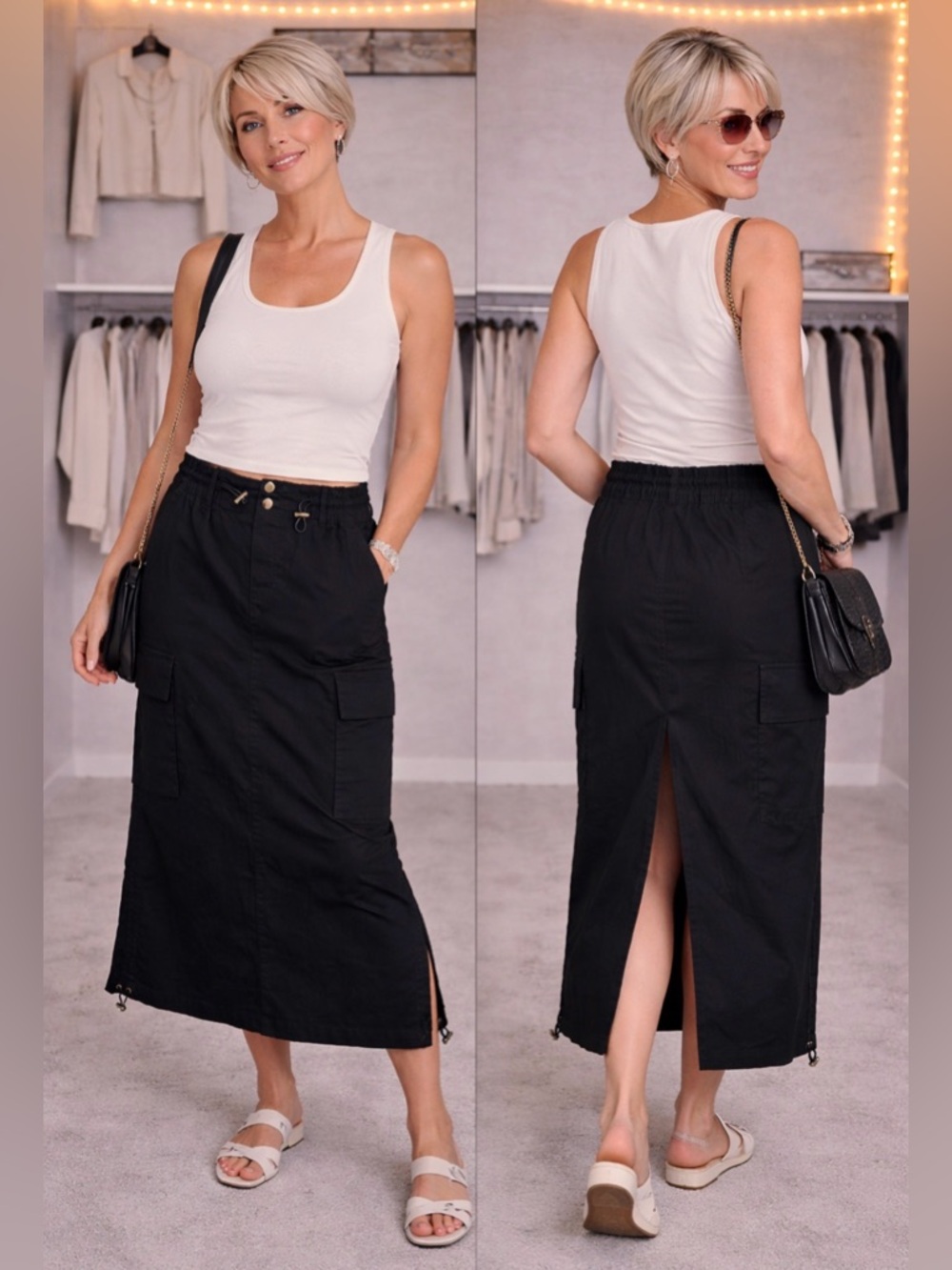 Retro Cargo Midi Skirt – Utility Chic (Size Small)